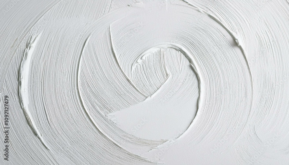 흰 캔버스 위에 물감으로 그려진 원형 브러시 스트로크