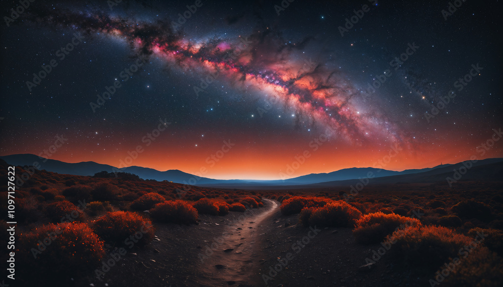 Desert Path to the Cosmos: Starry Night Journey Under Milky Way Desert Path to the Cosmos: Starry Night Journey Under Milky Way