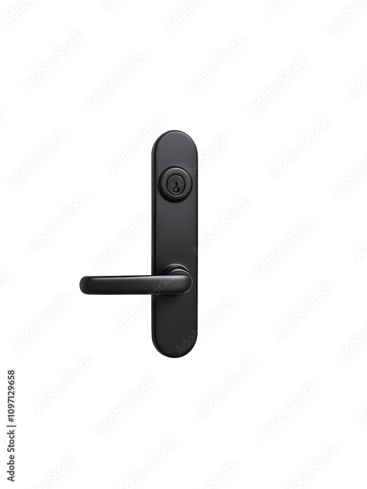 Sleek modern black door handle with a keyhole, isolated on a transparent or white background. Sleek modern black door handle with a keyhole, isolated on a transparent or white background.