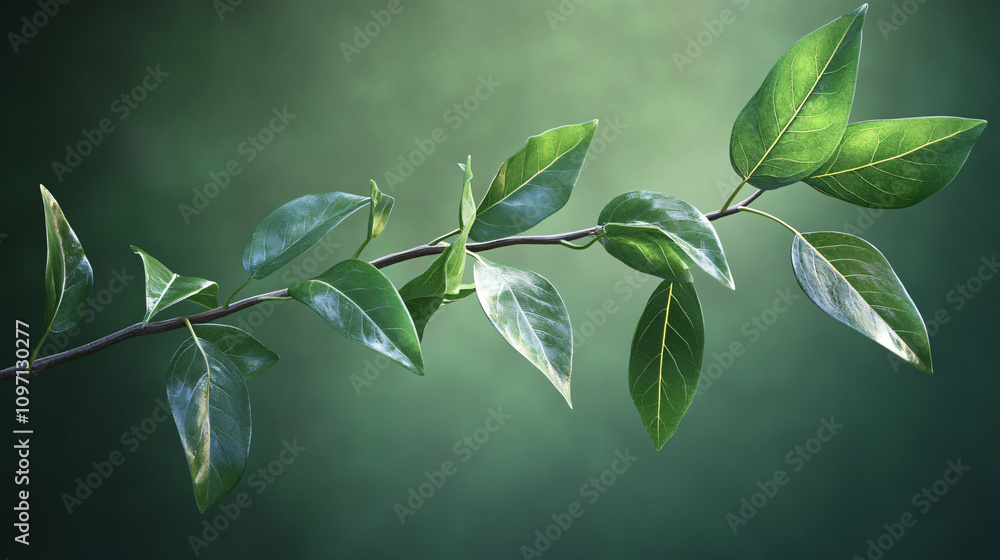 Closeup of a branch with vibrant green leaves, symbolizing growth and nature's beauty Closeup of a branch with vibrant green leaves, symbolizing growth and nature's beauty