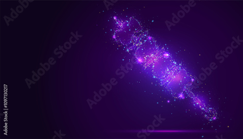 Silhouette of a skewer with kebabs made of glowing, multicolored dots, resembling stars. The vibrant particles symbolize flavor, culture, and the shared joy of grilled delicacies.