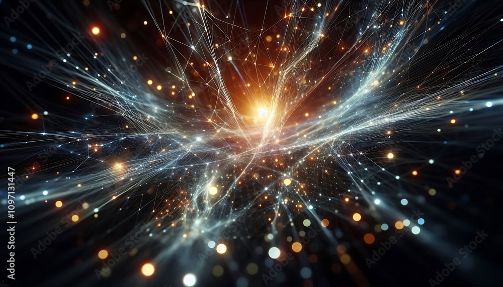 Fototapeta premium Abstract network of glowing dots and lines forming dynamic, futuristic web
