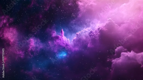 Fototapeta Naklejka Na Ścianę i Meble -  Mystic cosmic nebula with vibrant purple and blue colors in deep space. Colorful galaxy background with bright stars and cosmic clouds for astronomy wallpaper with copy space