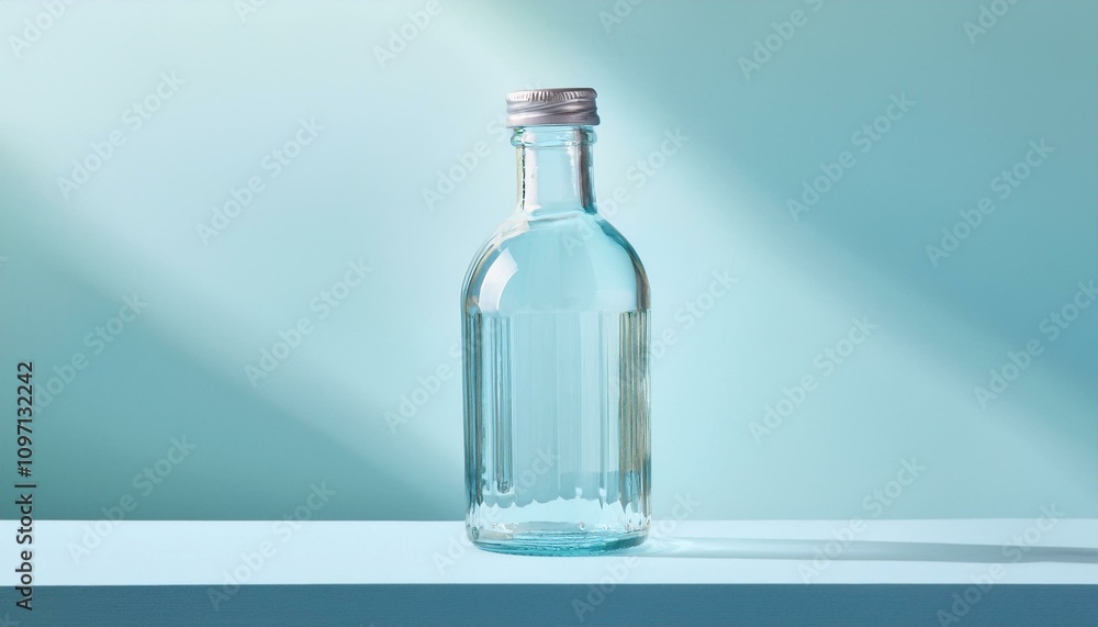 매끄럽고 투명한 유리병과 파스텔톤 배경 매끄럽고 투명한 유리병과 파스텔톤 배경