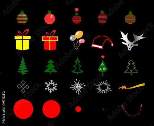 Christmas Flat Color Outline Icon sat vector illustration-