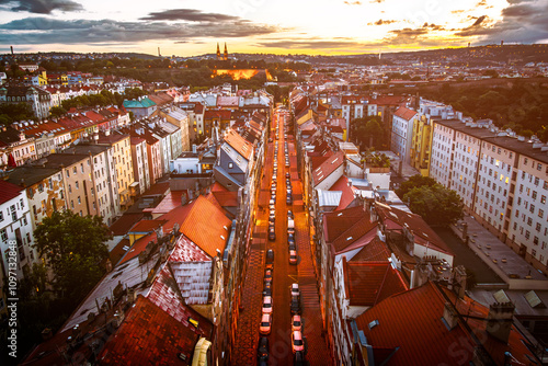 Stunning Sunset View of Nusle Neighborhood from Nuselský Most in Prague photo