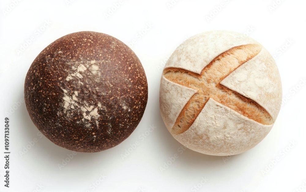 Freshly baked bread rolls on a light surface showcasing contrasting colors and textures Freshly baked bread rolls on a light surface showcasing contrasting colors and textures