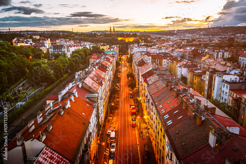 Photography Stunning Sunset View of Nusle Neighborhood from Nuselský Most in Prague