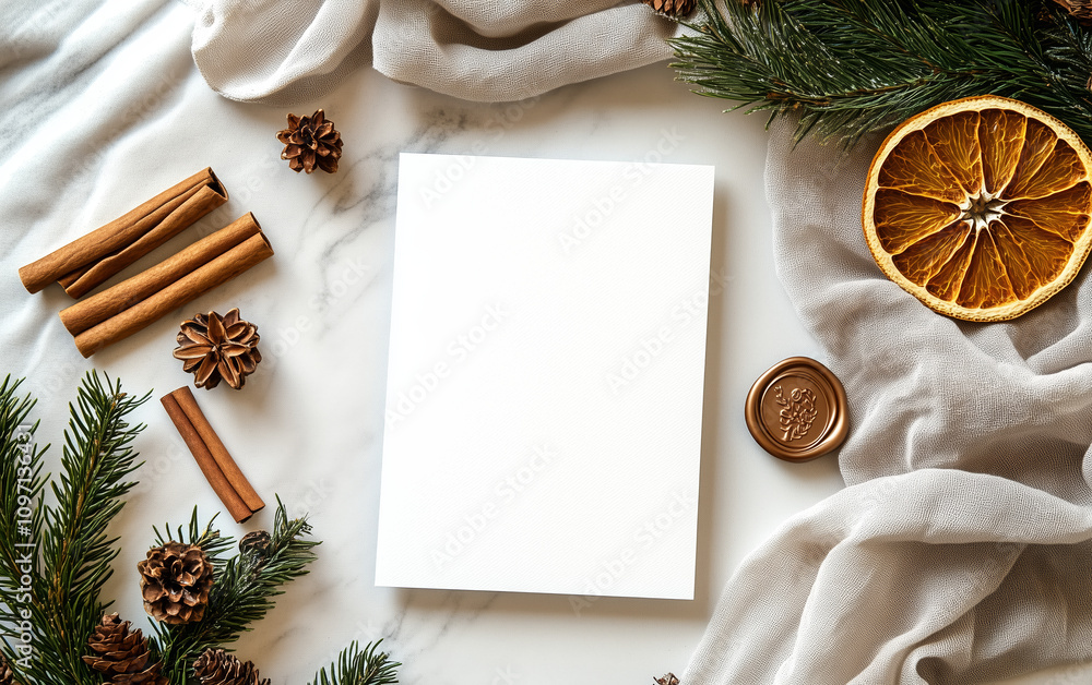 Holiday card mockup with dried oranges and cinnamon sticks Holiday card mockup with dried oranges and cinnamon sticks
