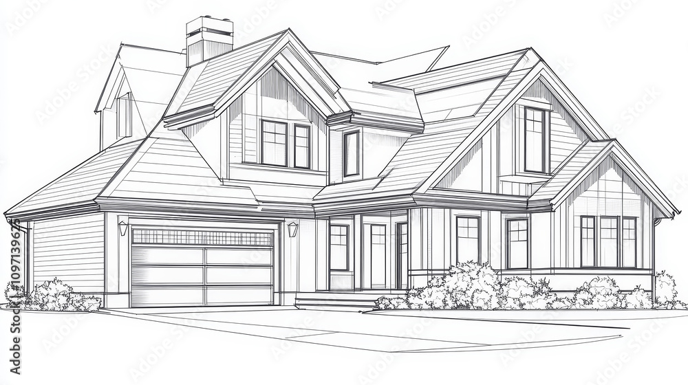 A wireframe sketch of a house with clear separation of visible and invisible line layers, highlighting the architectural structure, walls, windows, and roof in a minimalist design. A wireframe sketch of a house with clear separation of visible and invisible line layers, highlighting the architectural structure, walls, windows, and roof in a minimalist design.