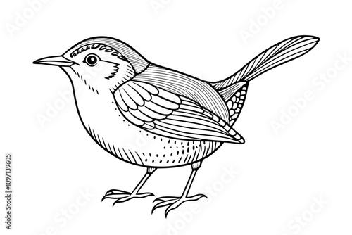 Elegant Line Drawing of a Wren Vector Illustration for Art and Design photo