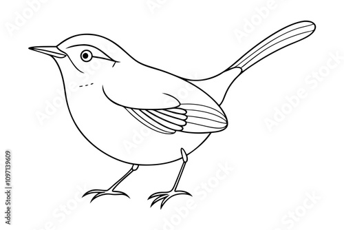 Elegant Line Drawing of a Wren Vector Illustration for Art and Design photo