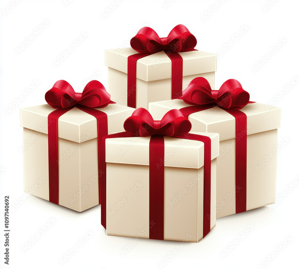 Fototapeta premium Gift boxes with red ribbons, isolated on a white background