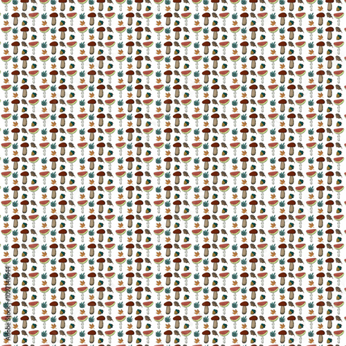 Seamless Autumn Pattern with fungi and leaf