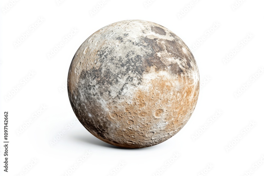 Moon object isolated on white background, showcasing texture and detail Moon object isolated on white background, showcasing texture and detail