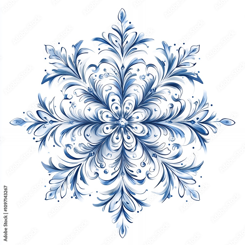 Obraz premium Intricate Blue Floral Design Showcasing Delicate Patterns and Symmetrical Shapes Against a White Background