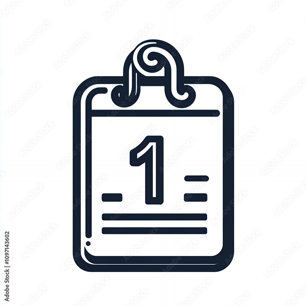 Unique Modern Design of a Calendar Page Displaying the Number One on a Clean White Background With a Minimalist Aesthetic Presented in a Stylish Shape