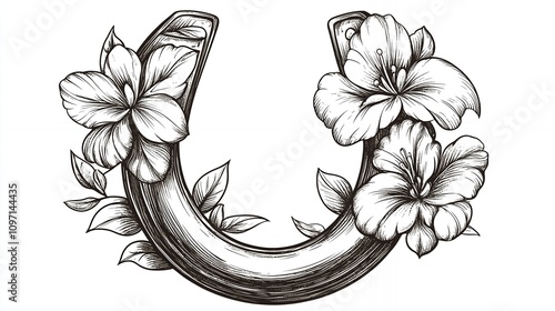 Unique Horseshoe Design Adorned With Floral Patterns Creates a Striking Visual Appeal in a Modern Art Style