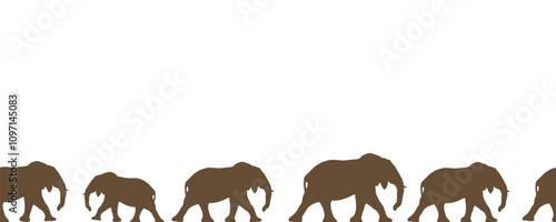 Silhouettes of elephants on a white background. The elephants below are drawn one after another