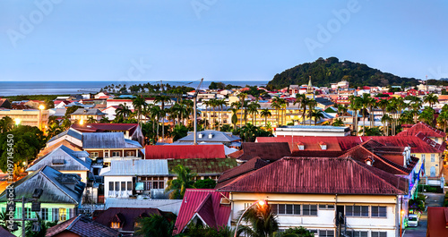 Schilderij op canvas Aerial panorama of Cayenne, the capital of French Guiana in South America