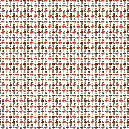 Seamless Autumn Pattern with fungi and leaf
