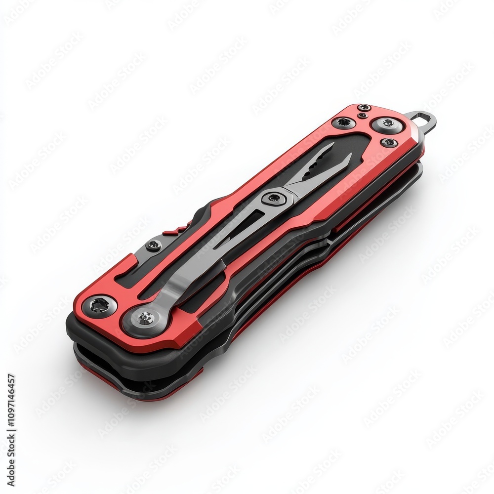 Multitool with red and black design, ideal for outdoor activities Multitool with red and black design, ideal for outdoor activities