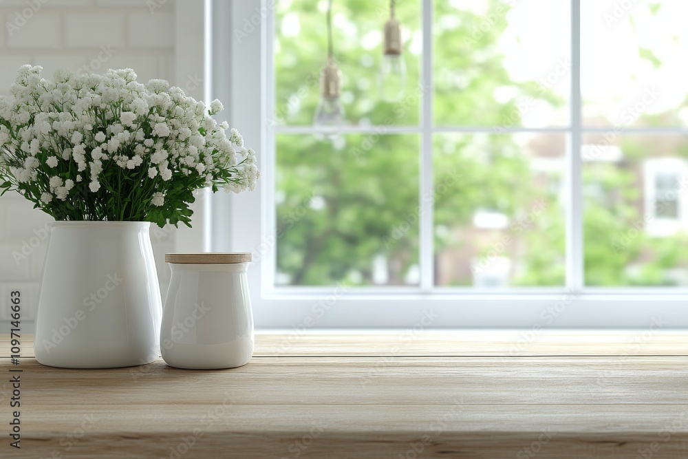 Fresh herbs in a bright kitchen with green plants on a sunny day Fresh herbs in a bright kitchen with green plants on a sunny day