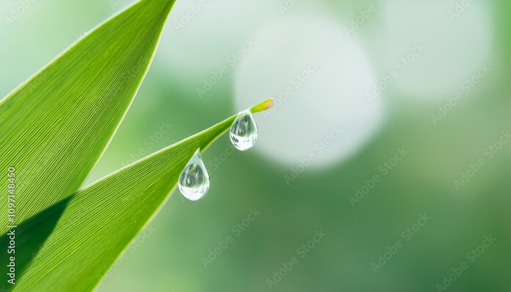 나뭇잎 끝에 물방울이 매달려있는 모습