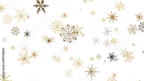 new year pattern. Christmas theme, golden openwork shiny snowflakes, star, 3D rendering.