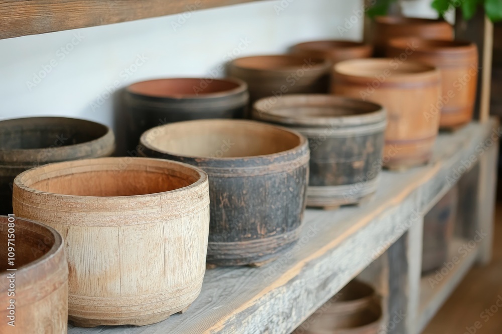 Storage area filled with wooden baskets holding various grains in a rustic setting Storage area filled with wooden baskets holding various grains in a rustic setting