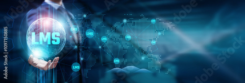Connecting hands with a global network: Learning Management System (LMS) bridges technology and innovation, linking education, knowledge, and the future seamlessly across the digital world.