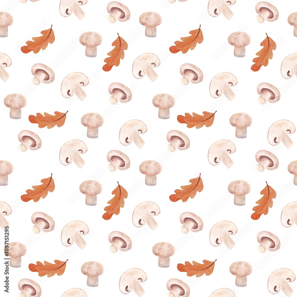 Obraz premium Mushroom patterns with champignons on a white background