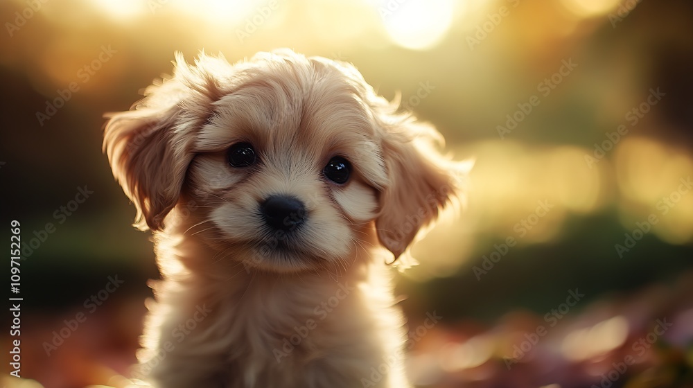 Adorable Fluffy Puppy in Autumn Sunlight at Golden Hour Outdoors : Generative AI Adorable Fluffy Puppy in Autumn Sunlight at Golden Hour Outdoors : Generative AI