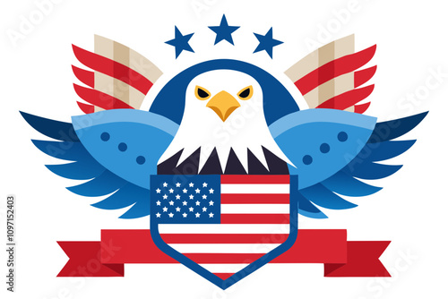 4th of July Patriotic Eagle with USA Flag - Vector Illustration