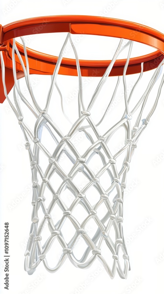 Basketball hoop and net in clear focus against white background for sports enthusiasts