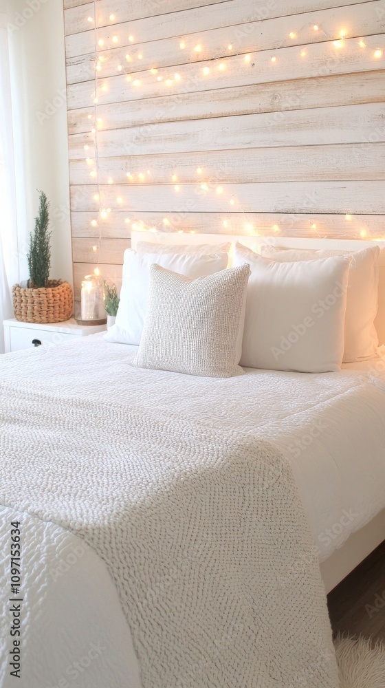 Cozy living room with soft decor and beautiful fairy lights in a calming atmosphere Cozy living room with soft decor and beautiful fairy lights in a calming atmosphere