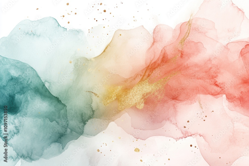 Fototapeta premium Abstract watercolor design with soft colors and golden accents.