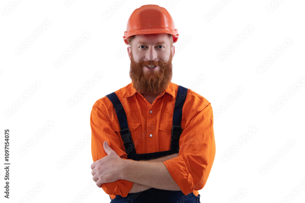 Supervisor or worker man. Bearded man construction worker. Workman isolated on white. Man builder engineer. Construction builder occupation. Civil engineer man. Skilled construction professional Supervisor or worker man. Bearded man construction worker. Workman isolated on white. Man builder engineer. Construction builder occupation. Civil engineer man. Skilled construction professional