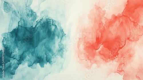 Abstract watercolor illustration featuring blue and red fluid shapes.