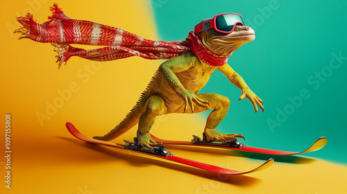 ANIMALS in a very beautiful, bright, ski suit