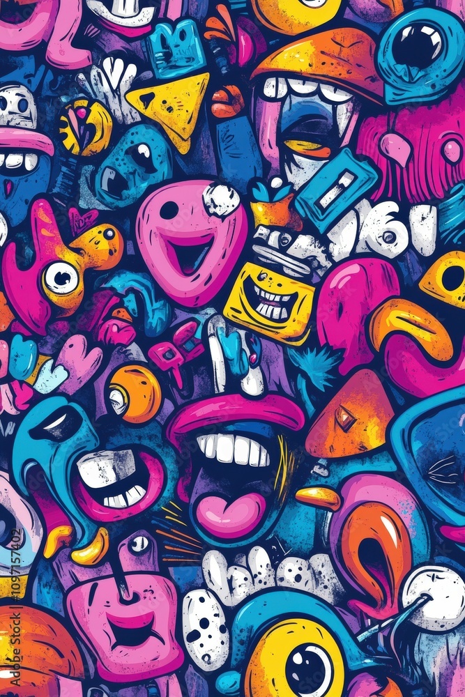 Colorful collection of cartoon faces and shapes in vivid design Colorful collection of cartoon faces and shapes in vivid design