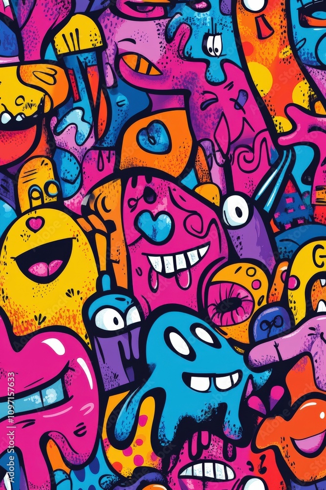 Fototapeta premium Vibrant abstract characters in a playful multicolor design artwork