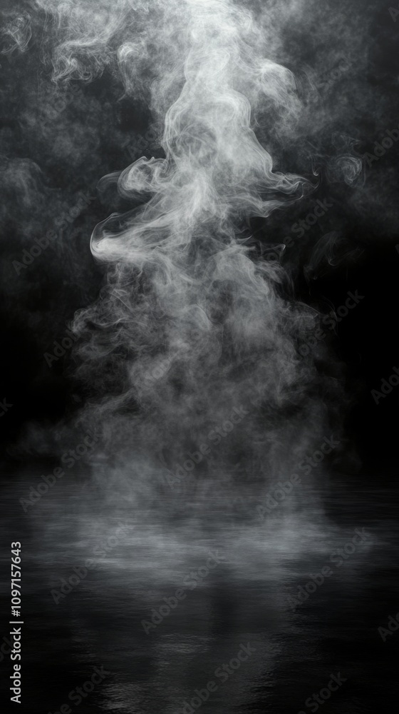 Fototapeta premium Mist rises dramatically under focused light in a dark atmosphere enhancing the mood