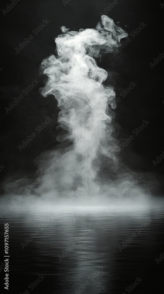 Fototapeta premium Mist rises dramatically under focused light in a dark atmosphere enhancing the mood