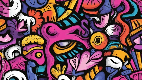 Vibrant abstract art featuring colorful shapes and playful designs