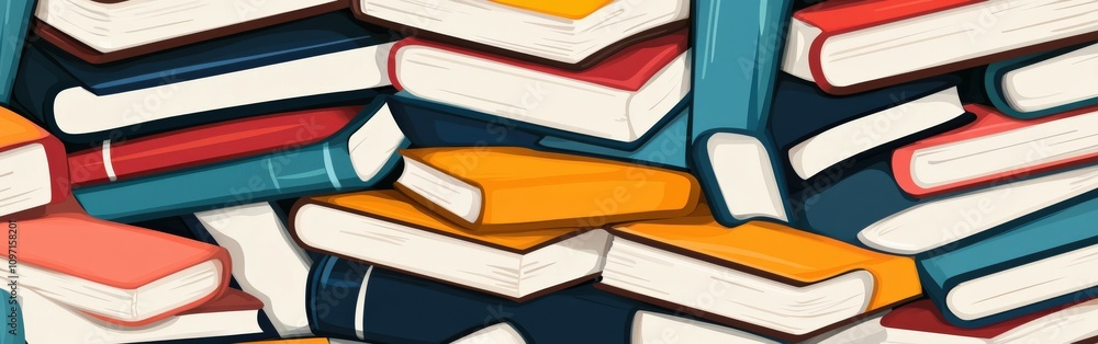 Stacks of colorful books arranged in a creative pattern for reading Stacks of colorful books arranged in a creative pattern for reading