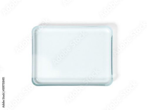 single rectangular block with rounded edges, transparent glass effect, and subtle blue tint.