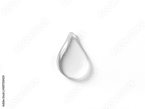 single water droplet design element, hyper-realistic, with light reflections, centered on a pure white background. No text, soft shadows.