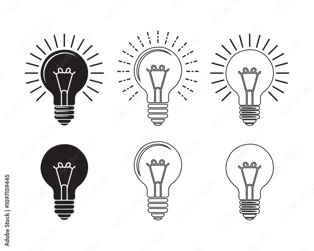 Light bulb icon set vector bundle template Light bulb icon set vector bundle template
