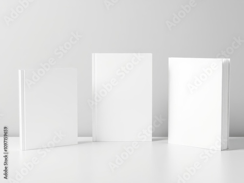 A book cover mockup showcasing three different sizes for design presentation, layout, sizes